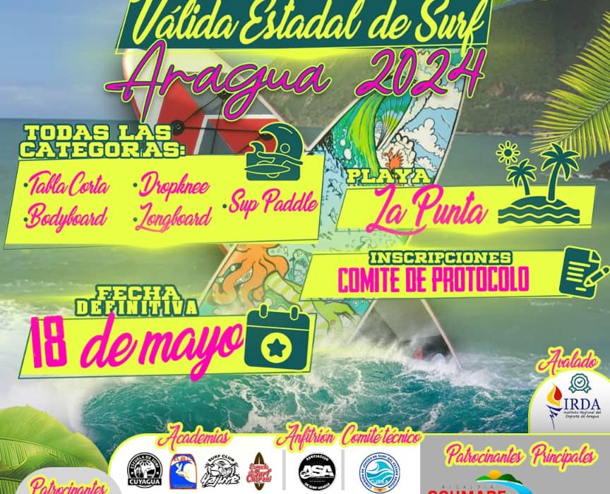 Primera Válida Estadal de Surf de Aragua 2024 Se Realizará en Playa La Punta